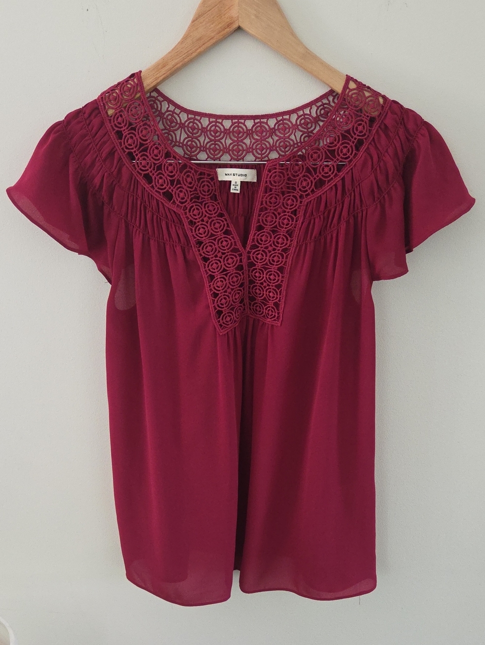 Max Studio Burgundy Flutter Sleeve Blouse